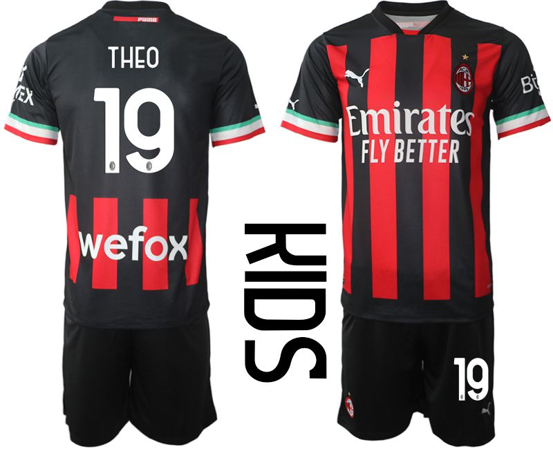 Youth 2022-2023 Club Ac Milan home black #19 Soccer Jersey